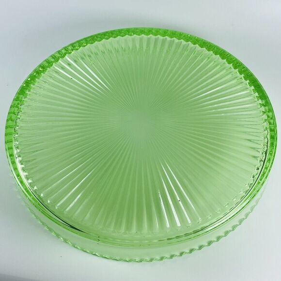 Uranium Green Depression Glass Serving Dresser Tray Platter Vanity GLOWS 11.5 in - Picture 8 of 11